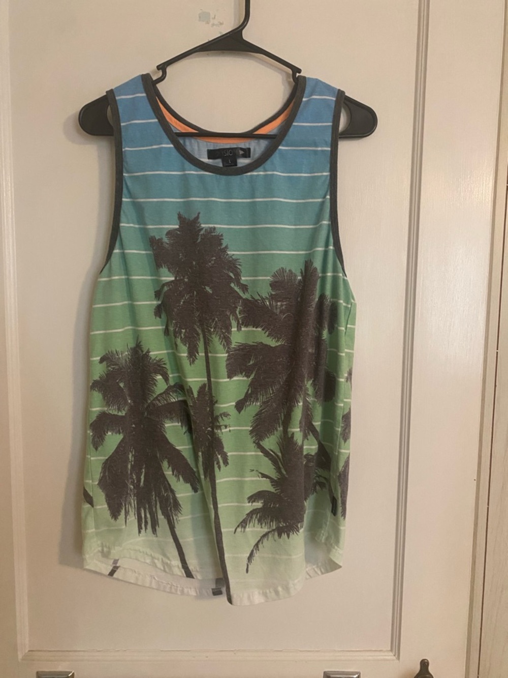 Tropical Gradient Palm-Print Tank Top in Blue & Green